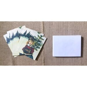 PMG Christmas Cards Girl Carrying Pine Tree Retro Nostalgia Core Traditional